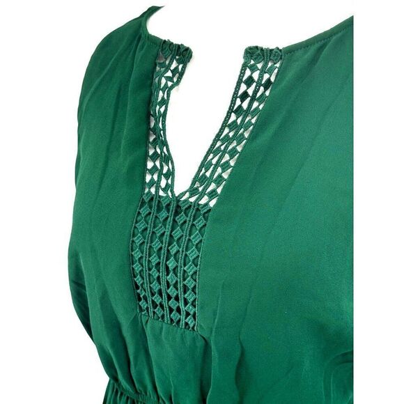 Hawthorn 41 Green Crochet-Detail Sleeveless Dress Sz M EUC Elastic Waist Spring - Picture 4 of 11